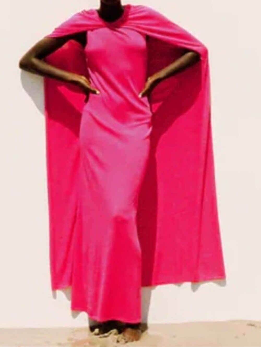 Zara Cape Stretch Knit Maxi Dress Bright Pink Size Small
